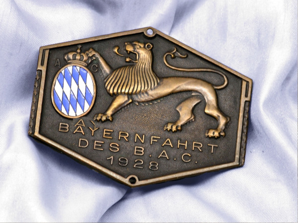 Old German badge Plakette Bavaria Ralley München Munich B.A.C 1928 plaque emblem Horch Mercedes #568