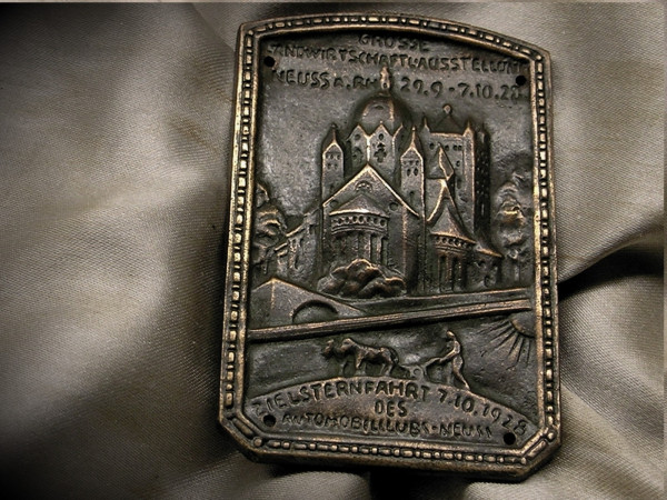 Sehr seltene alte Rally Plakette Badge Neuss 1928 Mercedes Adler Stoewer ##502
