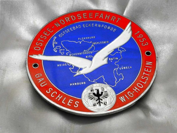 Old German ADAC Badge 1953 Plakette Baltic- Northsea Rally Porsche Mercedes #78