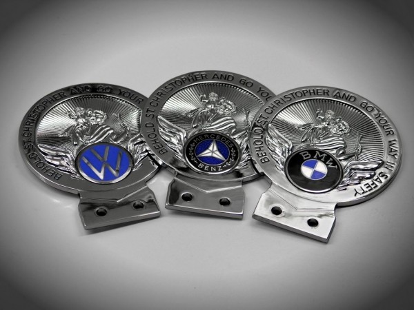 St. Christopher badge mascot emblem German car plaque Mercedes BMW VW Porsche