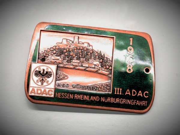 Old German ADAC badge Plakette plaque emblem Nürburgring 1968 Porsche BMW #101