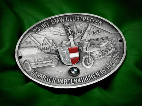 Details zu Old BMW badge plaque Plakette emblem meeting Garmisch Partenkirchen 1985 #449